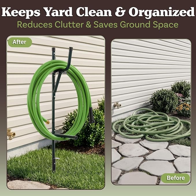 Water Hose Holder - Easy-to-Install Garden Hose Storage Metal Rack with Stake - Outdoor Freestanding Reel for Yard or Landscaping by Stalwart