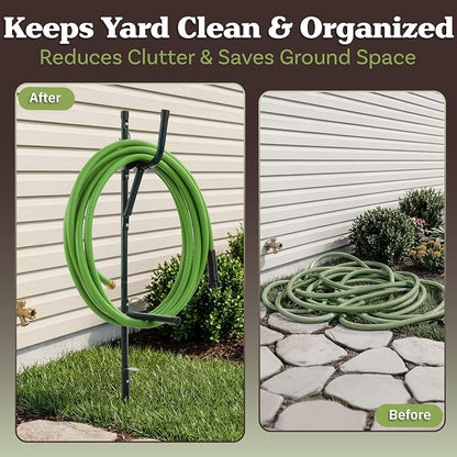 Water Hose Holder - Easy-to-Install Garden Hose Storage Metal Rack with Stake - Outdoor Freestanding Reel for Yard or Landscaping by Stalwart