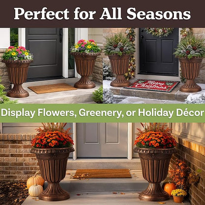 Outdoor Planter 2-Pack - 16x18-Inch Urn Planters for Front Porch Decor, Indoors, Patio or Entryway - Plastic Plant Pots - Large Decorative Flower Pots by Pure Garden (Rustic Bronze)