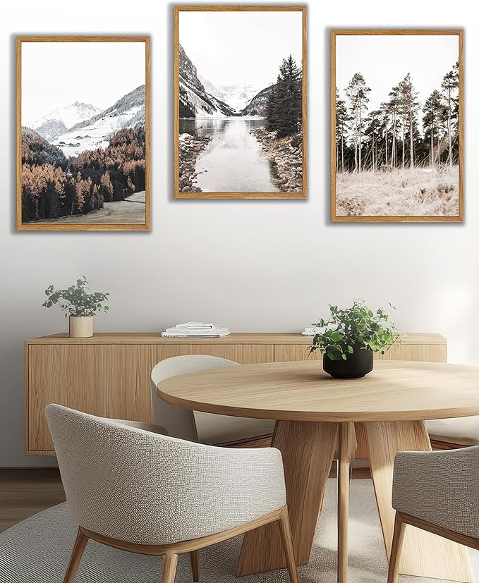 UPWOIGH Large Framed Canvas Wall Art, Set of 3 Pine Trees, 16x24 in Minimalist Cotton Posters, Mountain Landscape Photography, Modern Botanical Aesthetic for Living Room, Bedroom, Office