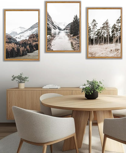 UPWOIGH Large Framed Canvas Wall Art, Set of 3 Pine Trees, 16x24 in Minimalist Cotton Posters, Mountain Landscape Photography, Modern Botanical Aesthetic for Living Room, Bedroom, Office