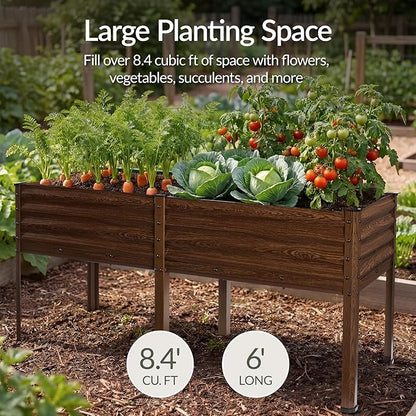 Best Choice Products 72x24x30in Non Toxic Galvanized Raised Garden Bed, Metal Elevated Planter Box, Vegetable Garden, 100% Non Toxic Materials - Dark Brown Wood Grain