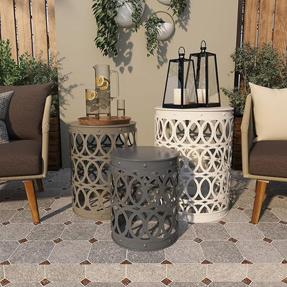Deco 79 Metal Side End Accent Table Indoor Outdoor Nesting End Table with Carved Trellis Design, Set of 3 Side Table 23", 19", 15"H, Multi Colored