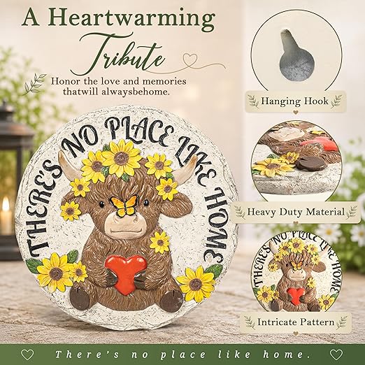 GIGALUMI Garden 10" Stepping Stones Outdoor, High Land Cow Grandma Garden Stones, Hand Print Garden Decorations Walkway, Round Highland Cow Decorative Stepping Stone, Gifts for Grandma, Mom, Sister