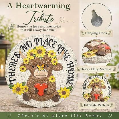 GIGALUMI Garden 10" Stepping Stones Outdoor, High Land Cow Grandma Garden Stones, Hand Print Garden Decorations Walkway, Round Highland Cow Decorative Stepping Stone, Gifts for Grandma, Mom, Sister