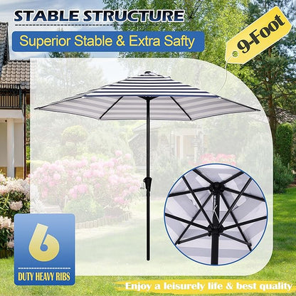 Sunnyglade 9FT Outdoor Patio Umbrella, Market & Table Umbrella with 6 Sturdy Ribs and Crank System, Fade-resistant & Waterproof for Garden Backyard Poolside Deck