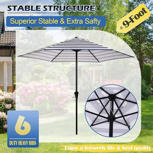 Sunnyglade 9FT Outdoor Patio Umbrella, Market & Table Umbrella with 6 Sturdy Ribs and Crank System, Fade-resistant & Waterproof for Garden Backyard Poolside Deck
