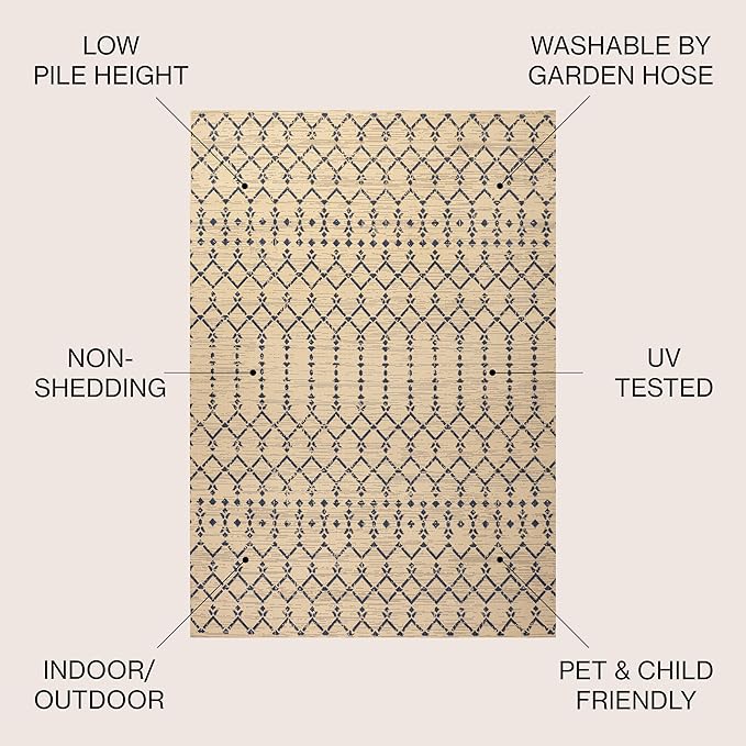JONATHAN Y Moroccan Geometric Indoor Outdoor Area Rug 6X9 Beige/Navy, Ourika Textured Weave for Backyard, Patio, Porch, Easy-Cleaning, High Traffic, Pet-Friendly, Non-Shedding (SMB108H-6)