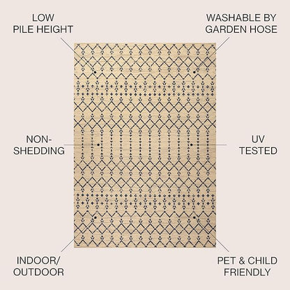 JONATHAN Y Moroccan Geometric Indoor Outdoor Area Rug 6X9 Beige/Navy, Ourika Textured Weave for Backyard, Patio, Porch, Easy-Cleaning, High Traffic, Pet-Friendly, Non-Shedding (SMB108H-6)