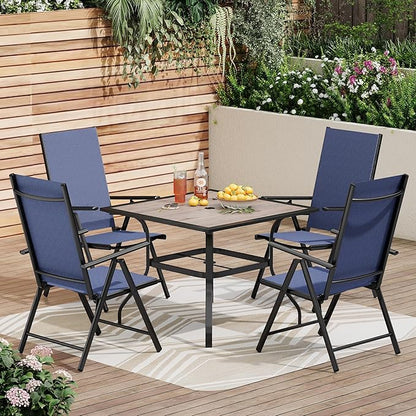 PHI VILLA Patio Folding Chairs Set of 4, Portable Outdoor Dining Chairs with Adjustable Backrest for Outside, Garden, Lawn & Yard, No Assembly, Blue