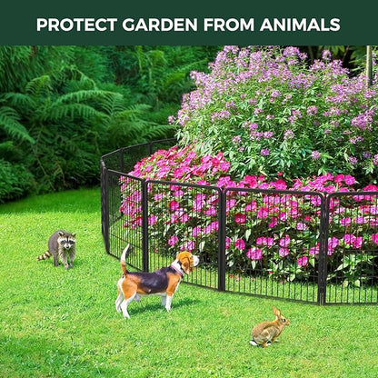 FXW Garden Fence Outdoor for The Yard – 32in(H) x 36.4ft(L) Heavy Duty Metal Animal Barrier for Dog and Rabbit, Decorative Dog Fence, 16 Panels, Black