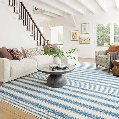 Dash & Albert Vion Blue Machine Washable Rug, 7.5 X 9.5 Feet, Blue/Grey Stripe Pattern