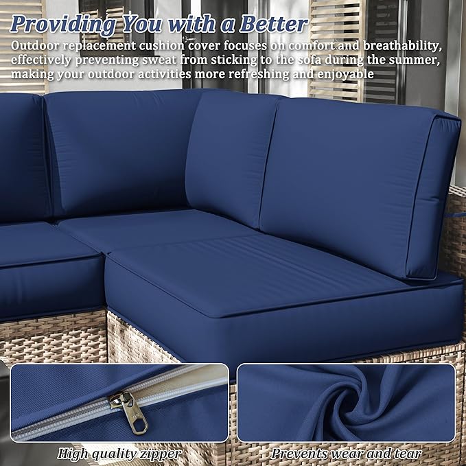 14 Pcs Outdoor Cushion Slipcovers Patio Cushion Covers Replacement Waterproof with Zipper for Outdoor Furniture, Patio Sofa Couch 3 Sizes, Covers Only