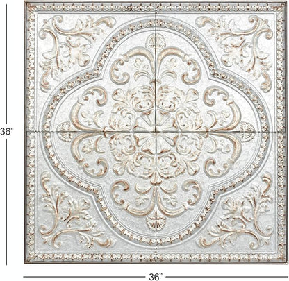 Deco 79 Metal Scroll Home Wall Decor Wall Sculpture with Embossed Details, Wall Art 36" x 2" x 36", Gray