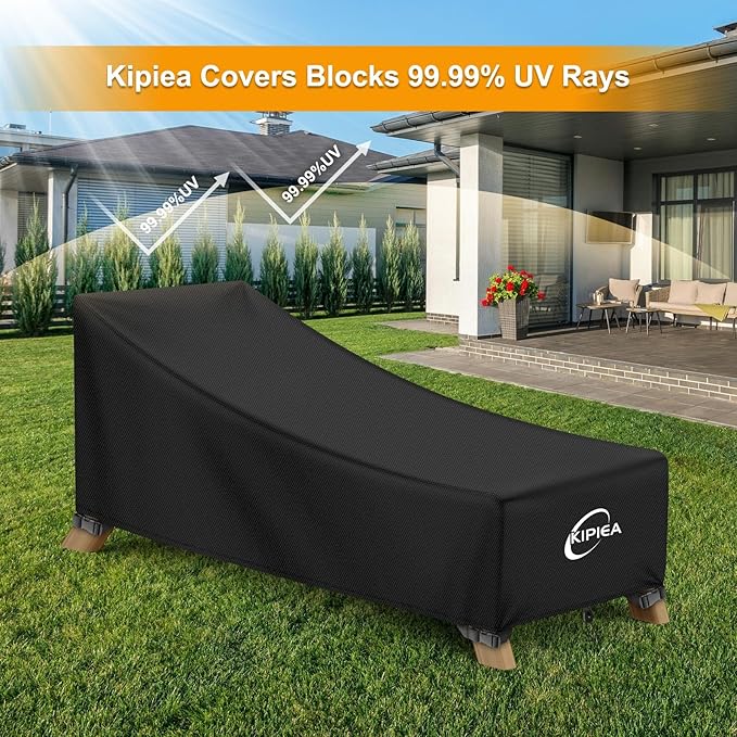 Kipiea Waterproof Patio Lounge Chair Covers for Outdoor Furniture, Heavy Duty Outdoor Chaise Lounge Cover with Anti UV and No Tears, No Fading (68"D x 30"W x 30"H)