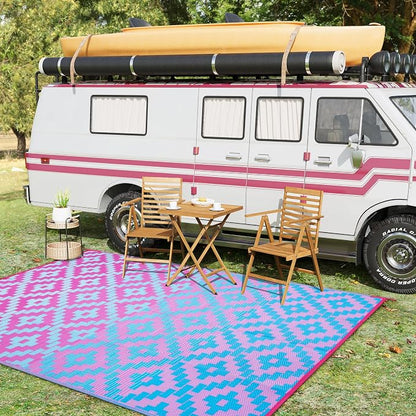 Anidaroel Ombre Camping Rug for Outside RV, 8x10 Waterproof Outdoor Rug for Patio Clearance, Reversible Plastic Straw Outside Area Rug for Camper, Backyard, Picnic(Blue&Purple,8‘x10')