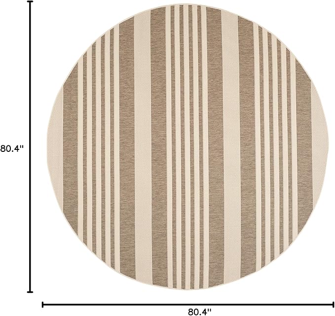SAFAVIEH Courtyard Collection 6'7" Round Brown/Bone CY6062 Stripe Indoor/ Outside Waterproof Easy cleansingPatio Backyard Mudroom Area Mat