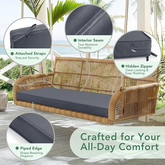 Summsun Outdoor Bench Cushion: Waterproof and Fade Resistant Patio Furniture Cushions - Non-Slip Bench Pad Cushion with Removable Cover for Garden Swing Porch Sofa Settee, 48 x 18 x 3 Inch, Dark Grey