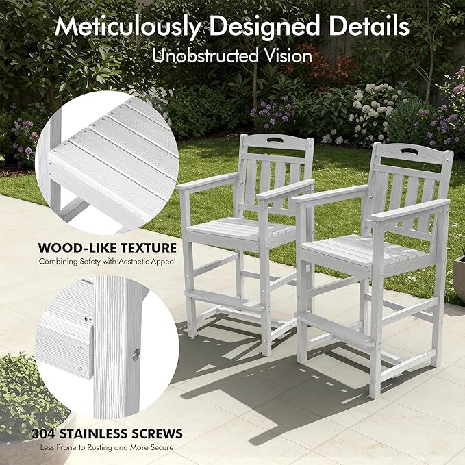 Ciokea Oversized Tall Bar Chair, HDPE Adirondack Outdoor Bar Chair with Footrest, All-Weather Barstool with High Back for Balcony, Bistro, Porch, Deck, Pool, Backyard, White
