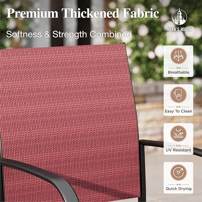 HERA'S HOUSE Patio Table and Chairs Set, 61" Rectangular Outdoor PVC Table with Umbrella Hole, 7 Pieces Outdoor Dining Furniture Sets with 6 Patio Chairs for Backyard Lawn Garden Porch(Red)