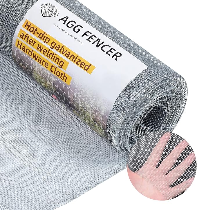 16in x 25ft Hardware Cloth 1/8 inch 27Ga Hot Dipped Galvanized After Welding, Chicken Coop Wire Fence, Welded Metal Fencing Roll Mesh for Bee Screen Garden Plant Poultry Animal Netting Cage