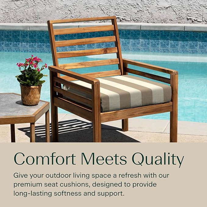 Honeycomb Outdoor Set of 2 Seat Pads, 20 x 20, Cabana Stripe Tan Dining Chair Cushions for Patio Furniture