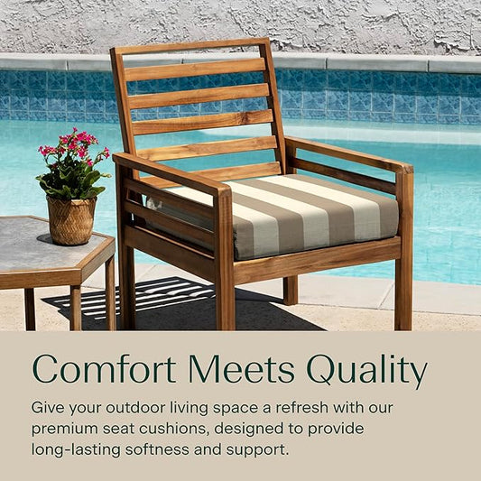 Honeycomb Outdoor Set of 2 Seat Pads, 20 x 20, Cabana Stripe Tan Dining Chair Cushions for Patio Furniture