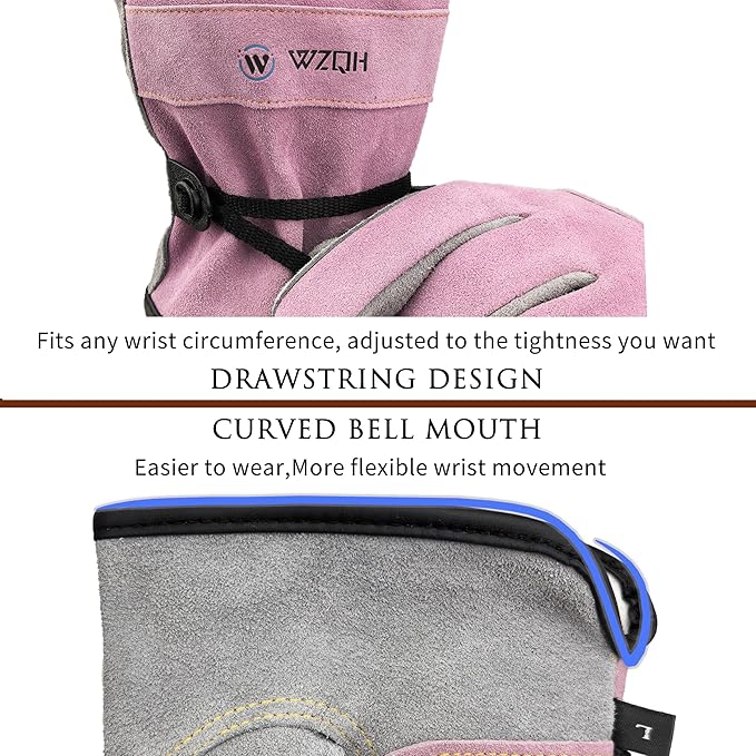 Leather Work Gloves for Men or Women. XX-Large Glove for Gardening, Tig/Mig Welding, Construction, Chainsaw, Farm, Ranch, etc. Cowhide, Cotton Lined, Utility, Firm Grip, Durable. Pink-Grey 2XL