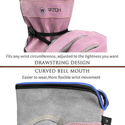 Leather Work Gloves for Men or Women. XX-Large Glove for Gardening, Tig/Mig Welding, Construction, Chainsaw, Farm, Ranch, etc. Cowhide, Cotton Lined, Utility, Firm Grip, Durable. Pink-Grey 2XL