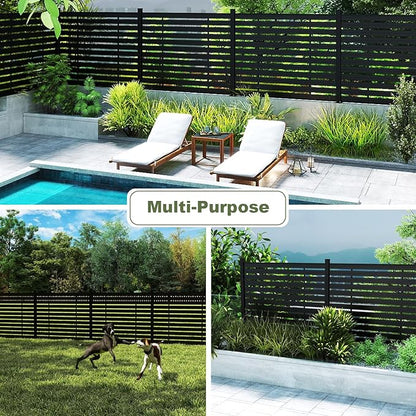 Outdoor Privacy Fence WPC, AC Unit Air Conditioner Screen 5 FT(H) x 6 FT(W) Trash Can with Aluminum Alloy Post, Decorative Fencing, Black with 1 Post