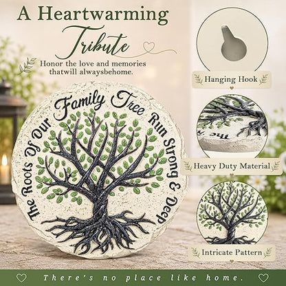 GIGALUMI Garden 10" Stepping Stones Outdoor, Family Tree Grandma Garden Stones, Hand Print Garden Decorations Walkway, Round Tree of Life Decorative Stepping Stone, Gifts for Grandma, Mom, Sister