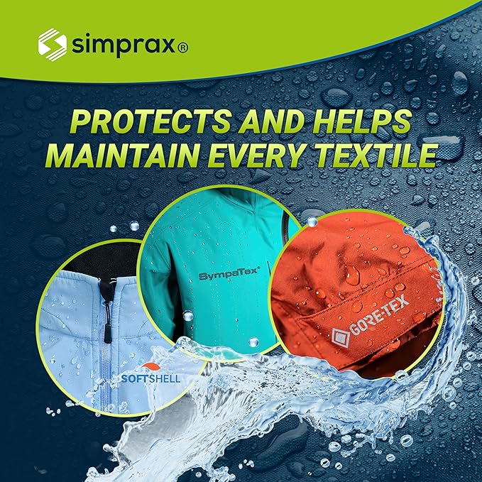 simprax® Textile Waterproof Spray Eco-Friendly & Skin-Safe | Water-Based Waterproofing for Gore-Tex, Sympatex & Softshell | Biodegradable Waterproofing Spray for Fabric Outdoor | Made in Germany