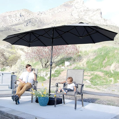 PURPLE LEAF 13ft Patio Market Umbrella with Base Double-Sided Rectangle Outdoor Table Sun Umbrellas with Crank 12 Heavy Duty Sturdy Ribs for Pool Beach Deck Backyard Light Gray