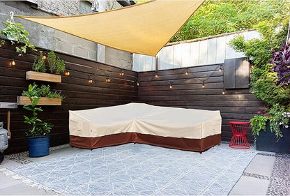 Outdoor Patio Furniture Covers, Waterproof Rip-Stop Anti-UV 600D Heavy Duty Outdoor Couch Cover with 3 Air Vent, L-Shaped-Left Facing-58''X85'', Beige & Reddish Brown