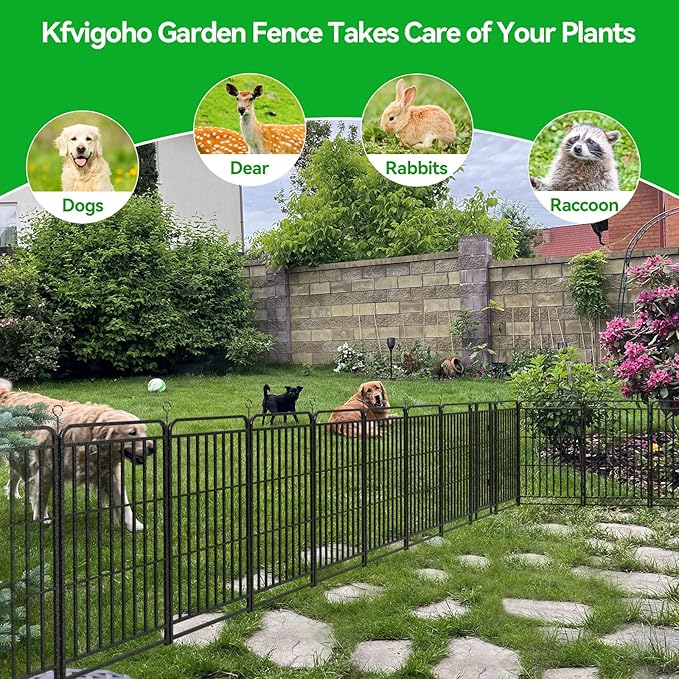 12 Panels No Dig Garden Fence 32 ft(L) X 40 in(H) Animal Barrier for Yard, Patio, Garden Borders, Outdoor Decorative Fencing with Thick Pipe Metal Panels