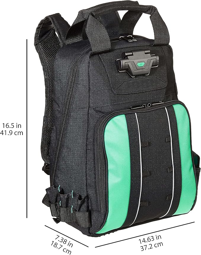 Amazon Basics Tool Backpack with LED Light, 55 Pockets, Padded Shoulder Straps, Tool Storage Bag, Black