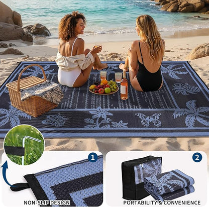 Garvee Outdoor Rug 9x12 Waterproof for Patios, Reversible Plastic Straw Rug, Tropical Leaf Indoor Outdoor Rugs, Large Area Rug for RV, Camping, Deck, Picnic Mat, Outside Carpet