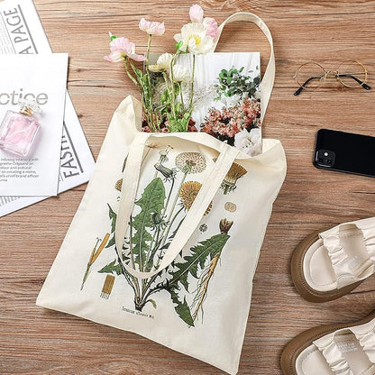 4 Pieces Floral Canvas Tote Bag for Women Book Club Gifts Cute Aesthetic Canvas Bags Bulk Flower Reusable Grocery Shopping Bag Aesthetic for Women