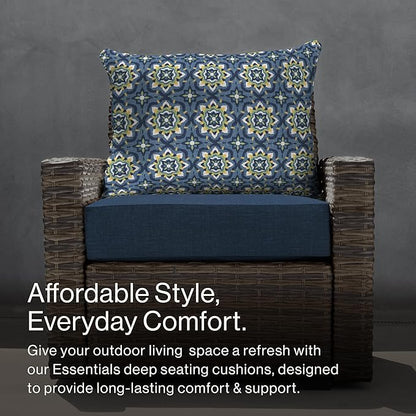 Honeycomb Outdoor Essentials Deep Seat, 24 x 24, Medina Medallion Blue Chair Cushion for Patio Furniture