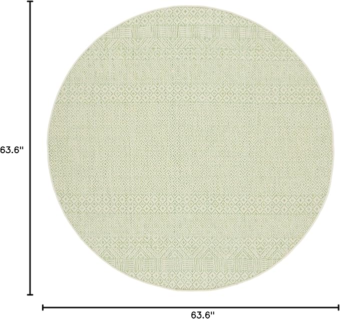 SAFAVIEH Washable Rug Outdoor Courtyard Collection - 5'3" Round, Beige & Green, Non-Shedding & Easy Cleaning, Ideal for Patio, Backyard, Mudroom (CY6235-21812)