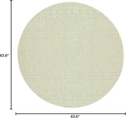 SAFAVIEH Washable Rug Outdoor Courtyard Collection - 5'3" Round, Beige & Green, Non-Shedding & Easy Cleaning, Ideal for Patio, Backyard, Mudroom (CY6235-21812)