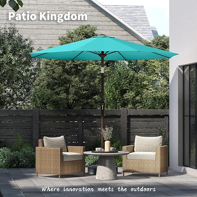 PatioKingdom 11FT Patio Umbrella,Outdoor Umbrella with Push Button Tilt and Crank,Market Table Umbrella with 8 Sturdy Fiberglass Ribs UV Protection(Peacock Blue, 11FT)