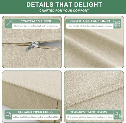 Summsun Patio Chair Cushions 19 x 19 Inch, Faux Linen Outdoor Furniture Cushions, Water Resistant Backrest and Seat Cushion Set with Ties, Removable Cover, Non-Slip Bottom, Beige