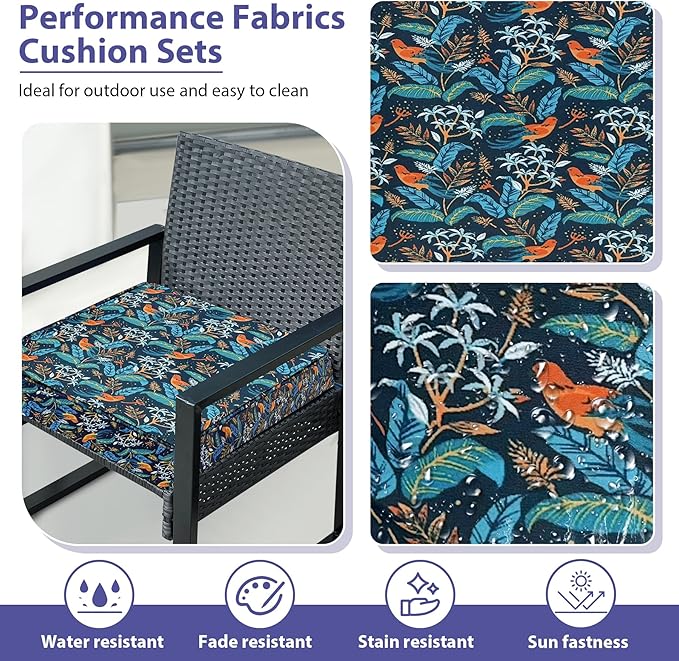 IPYNBAP Outdoor Chair Cushions Set of 4 -Waterproof Outdoor Seat Cushions for Patio Furniture, Patio Chair Cushion with Handle and Ties, Out Door Chair Pads,18.5x16x3-Square, Black Nightingale