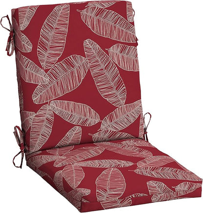 Arden Outdoor Patio Dining Chair Cushion, 20x44, Rain-Proof Seat Pad, Fade-Resistant Outdoor Cushion Red Leaf Palm