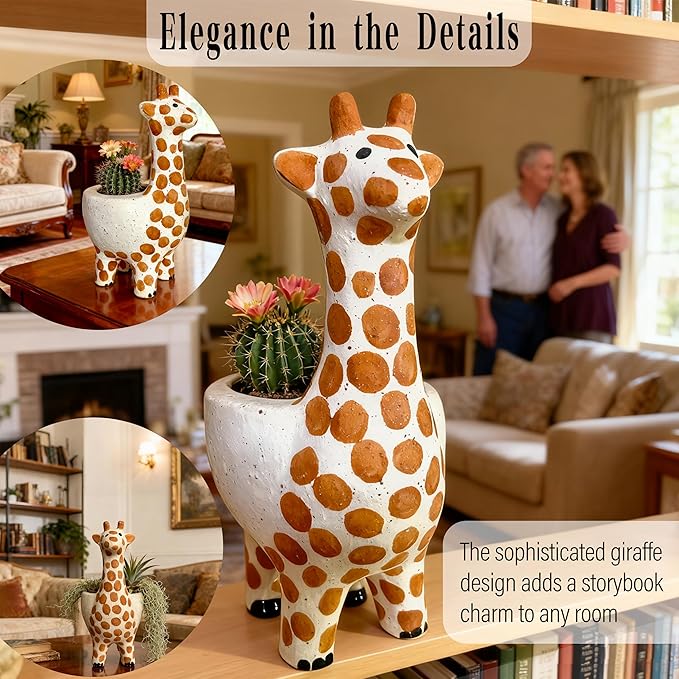 Large 9.65‘‘ Ceramic Giraffe Planter Pot-Animal Shaped Flower Pot Planter for Indoor/Outdoor Succulent/Cactus/Bonsai-Garden Office Home Decor for Living Room,Kitchen Desk-Plant Lovers Gift