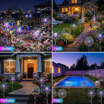 btfarm 1 Pack Solar Garden Lights Outdoor, 8 Modes Firework Lights Solar Powered, Waterproof Twinkle Fairy Light Outside for Yard Patio Pathway Pool Christmas Party Decorative, Multicolor
