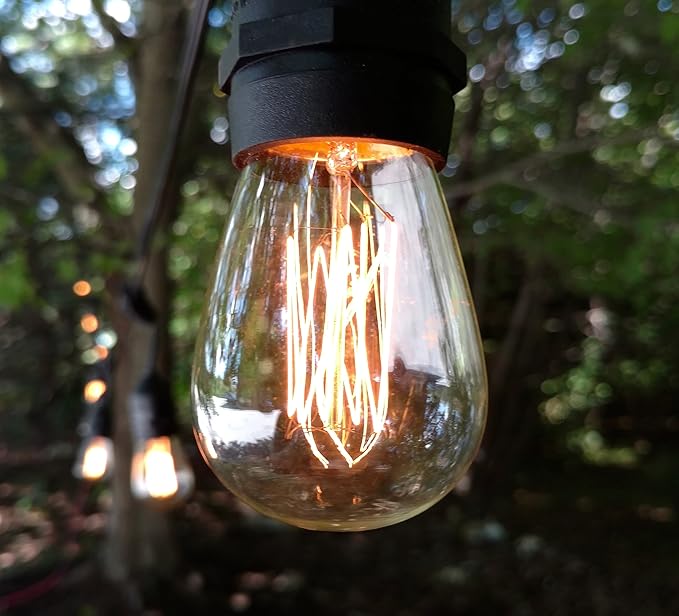 Hometown Evolution, Inc. E26 Outdoor Commercial String Lights with Suspended Socket for Weatherproof Heavy Duty Vintage Outside Lighting (S14 Lantern Edison 11 Watt Bulbs, 24 Foot 12 Socket)