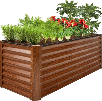 Best Choice Products 8x2x2ft Raised Outdoor Metal Garden Bed, Rectangular Planter Box for Herbs, Flowers, and Deep Root Vegetables w/ 240 Gallon Capacity - Wood Grain