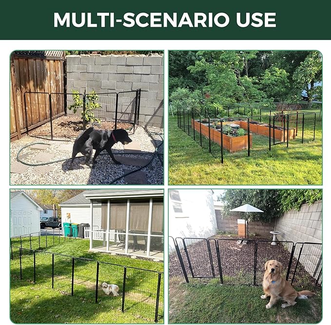 FXW Garden Fence Outdoor for The Yard – 45in(H) x 18.2ft(L) Heavy Duty Metal Animal Barrier for Dog and Rabbit, Decorative Dog Fence, 8 Panels, Black